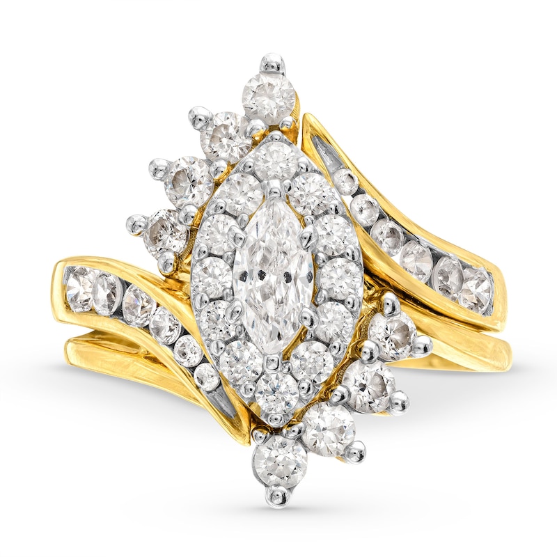 Main Image 4 of 1-1/2 CT. T.W. Marquise Diamond Shadow Frame Bypass Shank Bridal Set in 14K Gold