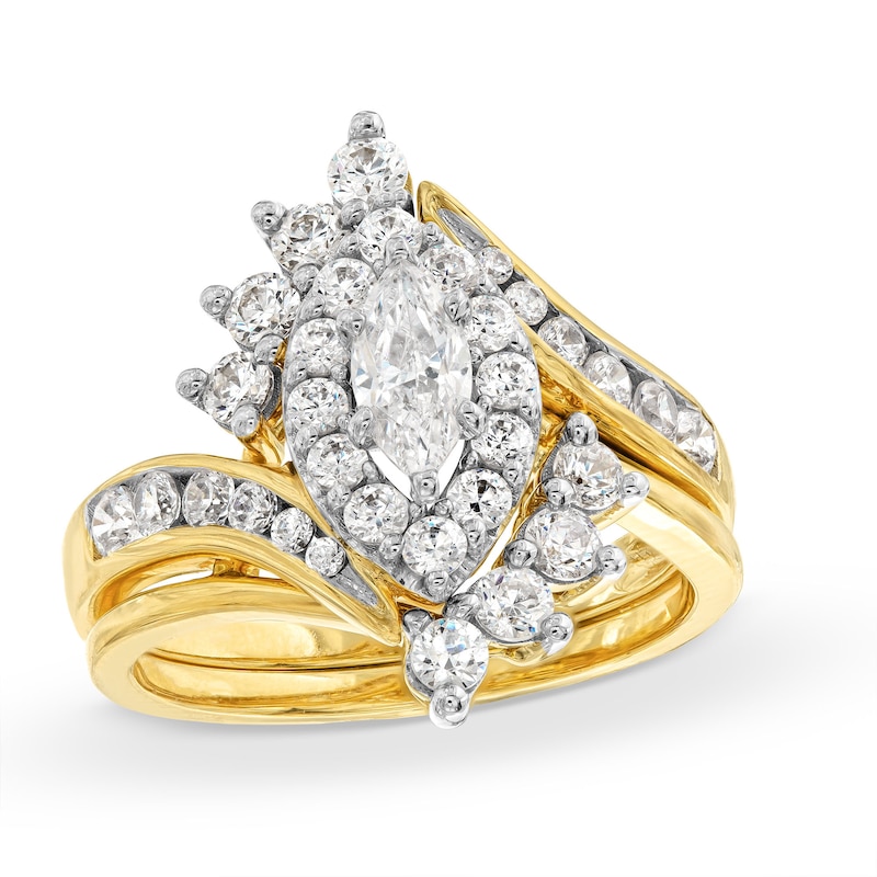 Main Image 1 of 2 CT. T.W. Marquise Diamond Shadow Frame Bypass Shank Bridal Set in 14K Gold