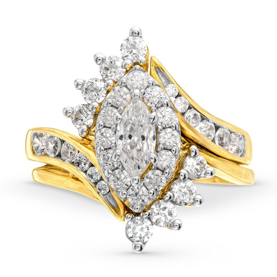 2 CT. T.w. Marquise Diamond Shadow Frame Bypass Shank Bridal Set in 14K Gold