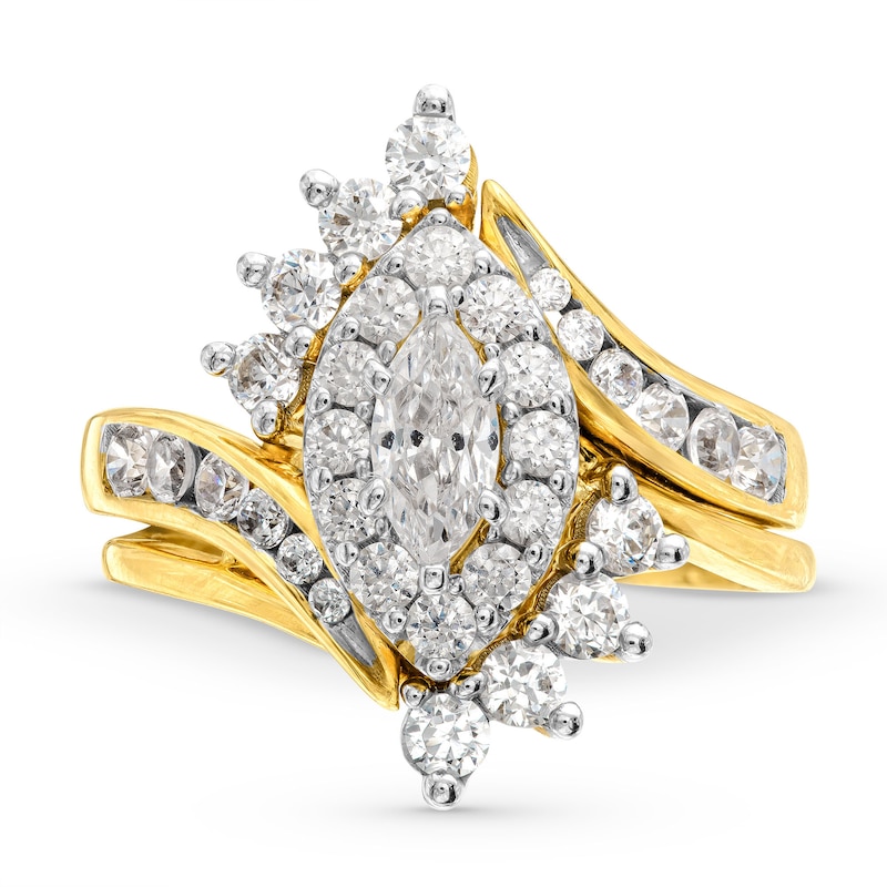 Main Image 4 of 2 CT. T.W. Marquise Diamond Shadow Frame Bypass Shank Bridal Set in 14K Gold