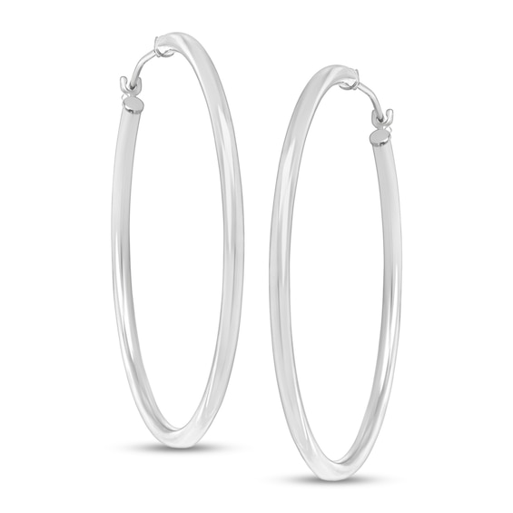 40.0mm Tube Hoop Earrings in Hollow 14K White Gold