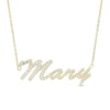 Thumbnail Image 0 of White Lab-Created Sapphire Cursive Name Necklace in Sterling Silver with 14K Gold Plate (1 Line)