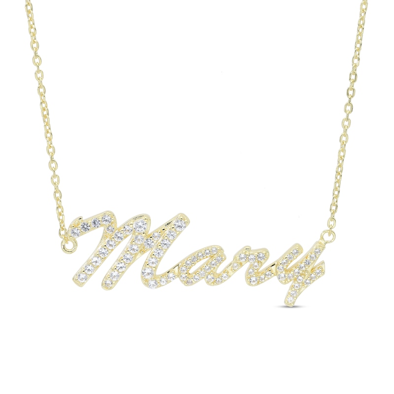 White Lab-Created Sapphire Cursive Name Necklace in Sterling Silver with 14K Gold Plate (1 Line)