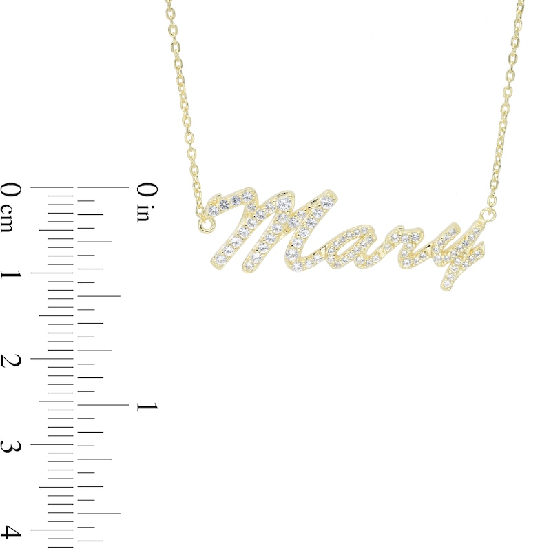 White Lab-Created Sapphire Cursive Name Necklace in Sterling Silver with 14K Gold Plate (1 Line)