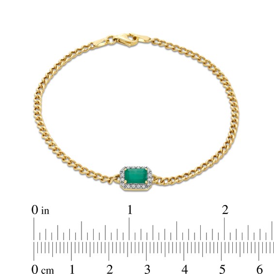 Sideways Emerald-Cut Emerald and 1/10 CT. T.w. Diamond Frame Curb Chain Bracelet in 10K Gold