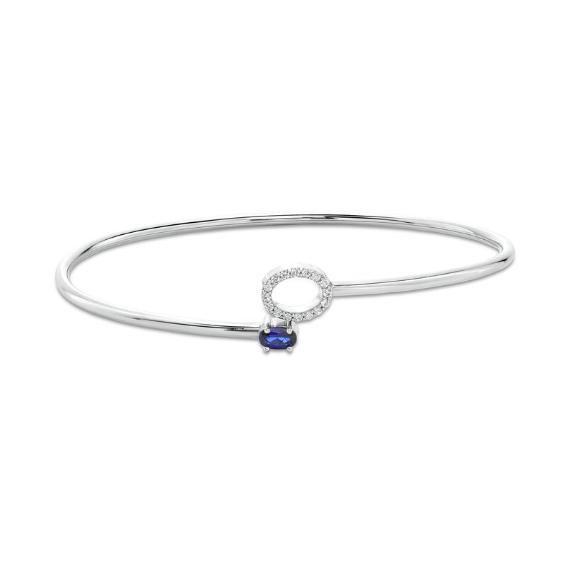 Sideways Oval Blue and White Lab-Created Sapphire Frame Flexible Bangle in Sterling Silver