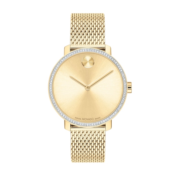 Ladies' Movado Bold® Shimmer Analog Watch in Pale Gold-Tone IP with Gold-Tone and Crystal Dial (Model: 3600841)