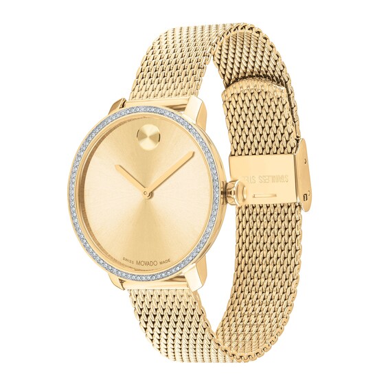 Ladies' Movado Bold® Shimmer Analog Watch in Pale Gold-Tone IP with Gold-Tone and Crystal Dial (Model: 3600841)