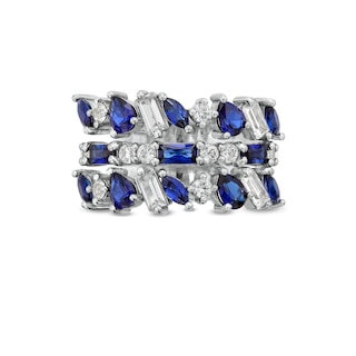 Multi-Shaped Blue and White Lab-Created Sapphire Alternating Triple Row ...