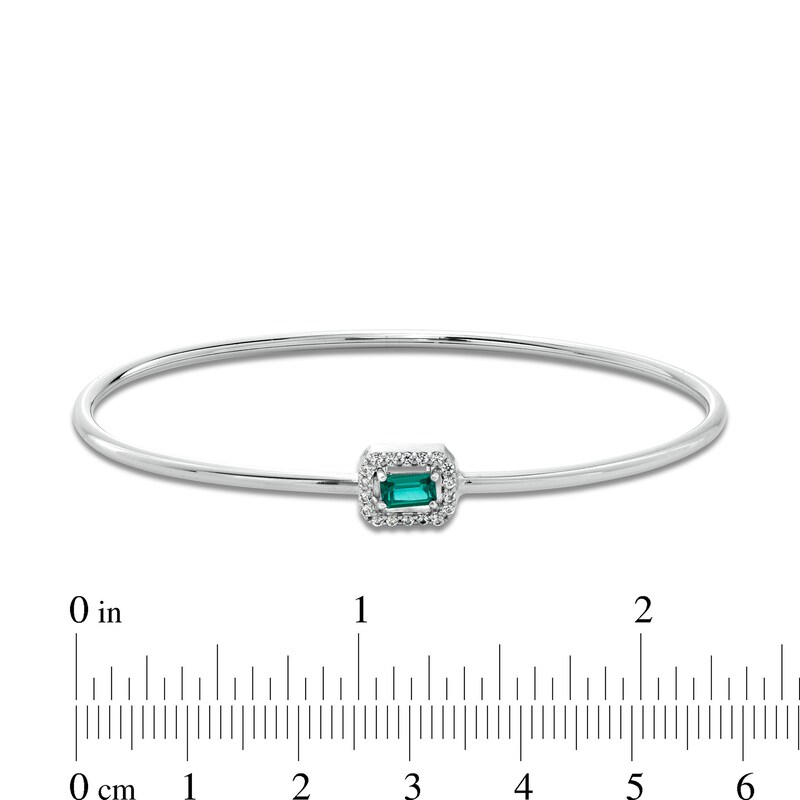 Main Image 4 of Sideways Emerald-Cut Lab-Created Emerald and White Lab-Created Sapphire Frame Flexible Bangle in Sterling Silver