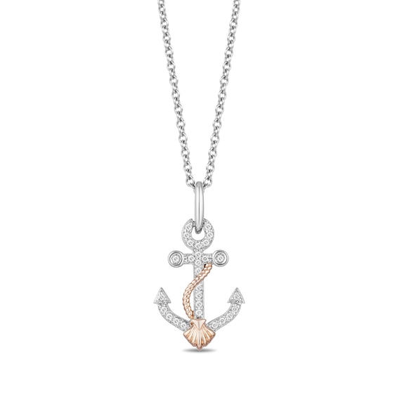 Enchanted Disney Ariel 1/10 CT. T.w. Diamond Anchor Pendant in Sterling Silver 10K Rose Gold