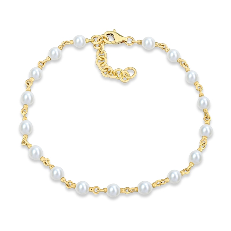 3.5-4.0mm Freshwater Cultured Pearl Station Bracelet in 10K Gold-7.25"