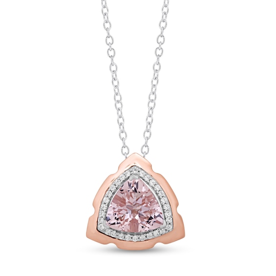 Enchanted Disney Aurora Trillion Morganite and 1/10 CT. T.w. Diamond Tiara Pendant in Sterling Silver 10K Rose Gold