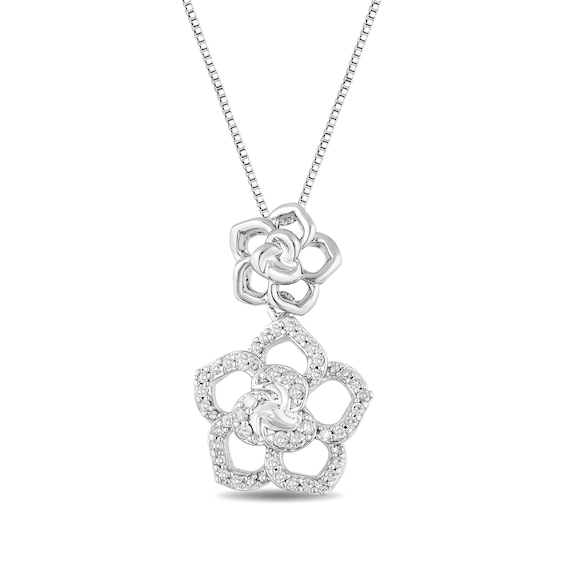Enchanted Disney Belle 1/5 CT. T.w. Diamond Roses Pendant in Sterling Silver
