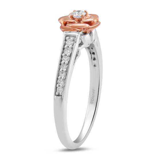 Enchanted Disney Belle 1/5 CT. T.w. Diamond Rose Ring in Sterling Silver and 10K Rose Gold