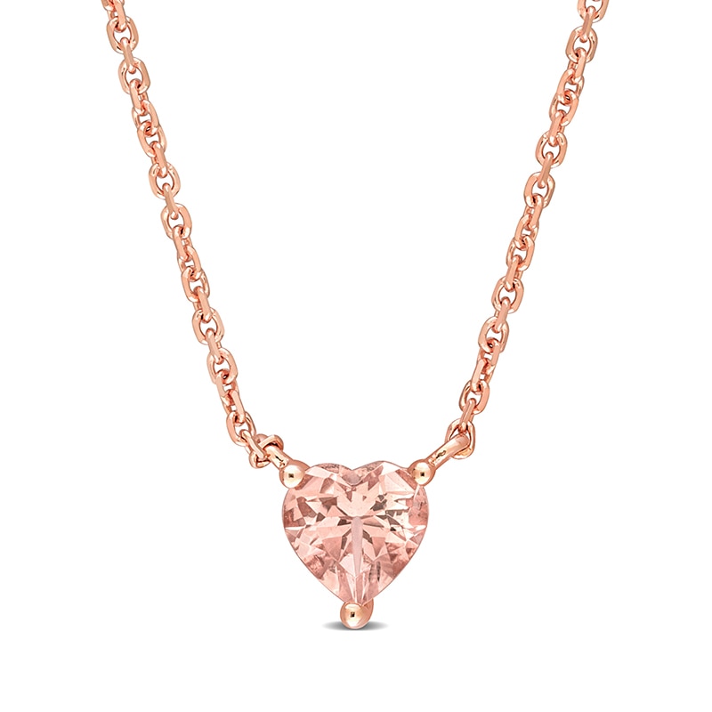 Main Image 1 of 5.0mm Heart-Shaped Morganite Necklace in 14K Rose Gold - 16"