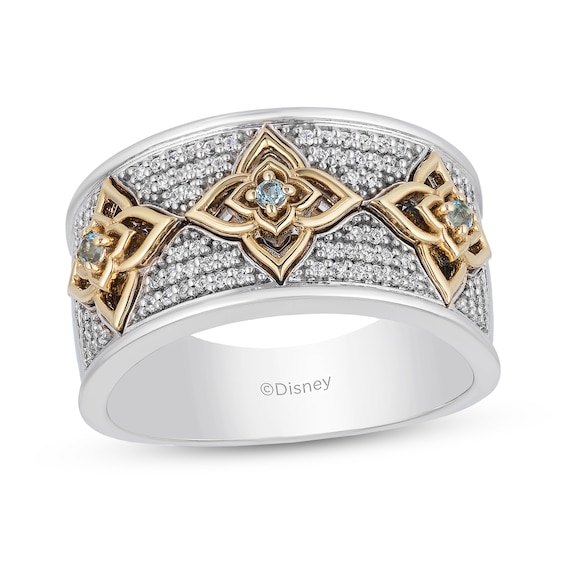 Enchanted Disney Jasmine 1/5 CT. T.w. Diamond and Swiss Blue Topaz Ring in Sterling Silver and 10K Gold