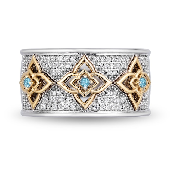 Enchanted Disney Jasmine 1/5 CT. T.w. Diamond and Swiss Blue Topaz Ring in Sterling Silver and 10K Gold