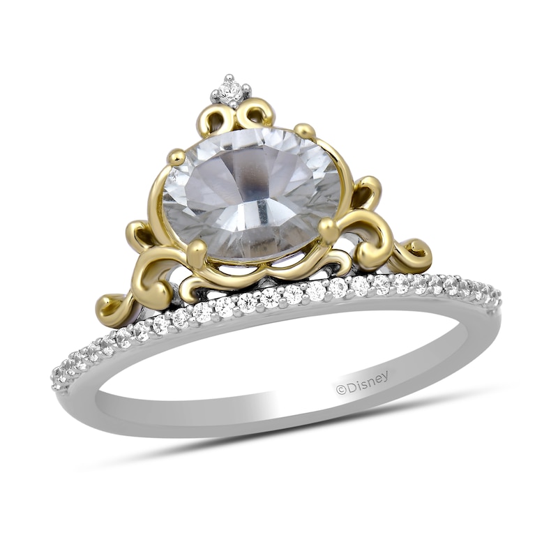 Main Image 1 of Enchanted Disney Cinderella Oval Green Amethyst and 1/10 CT. T.W. Diamond Ring in Sterling Silver and 10K Gold