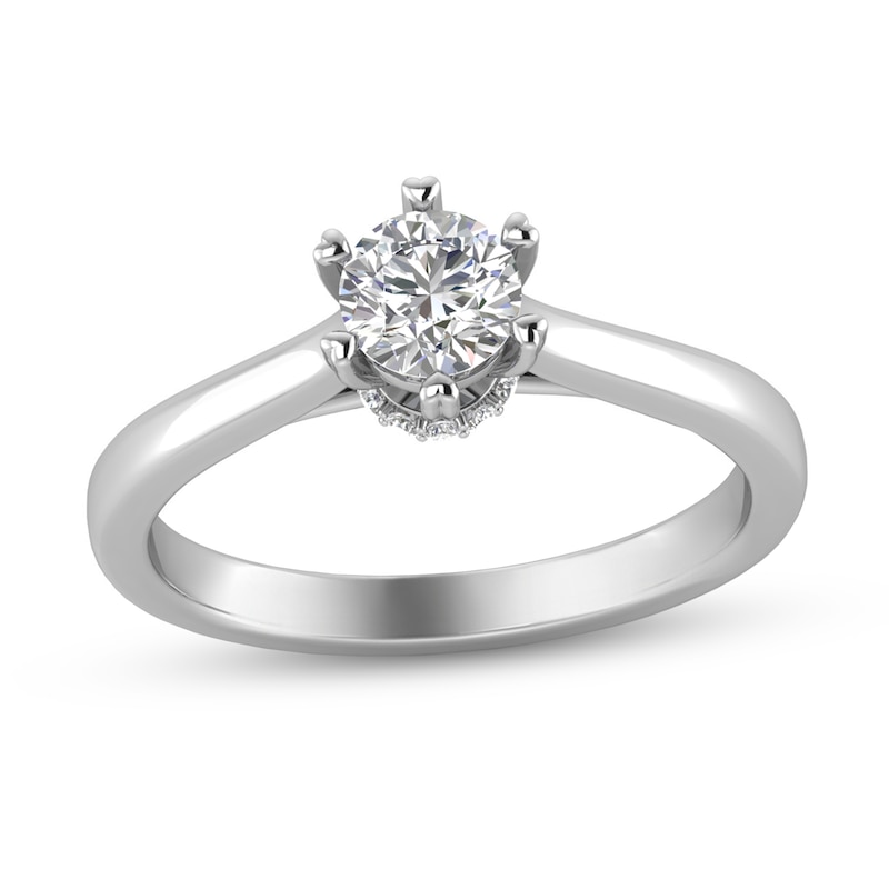 Main Image 1 of 1/2 CT. T.W. Diamond Heart Prong Emgagement Ring in 14K White Gold (I/I2)