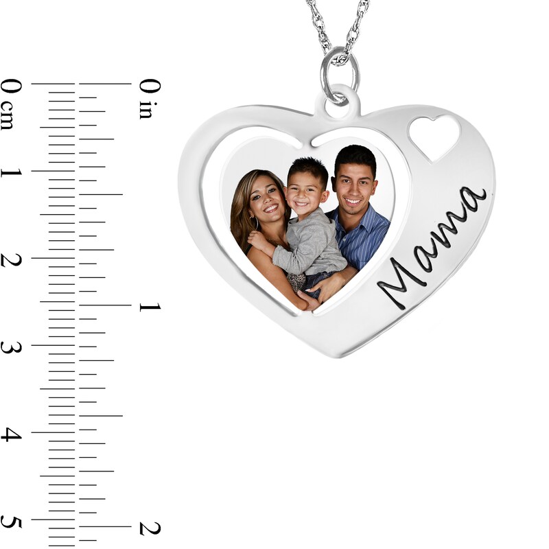 Engravable Photo "Mama" Triple Heart Pendant in 10K White, Yellow or Rose Gold (1 Image and 1-2 Lines)