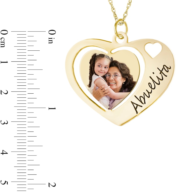 Main Image 3 of Engravable Photo &quot;Abuelita&quot; Triple Heart Pendant in 10K White, Yellow or Rose Gold (1 Image and 1-2 Lines)