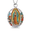 Thumbnail Image 1 of Engravable Enamel Our Lady of Guadalupe Oval Pendant in Sterling Silver (1-2 Lines)