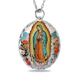 Engravable Enamel Our Lady of Guadalupe Oval Pendant in Sterling Silver (1-2 Lines)