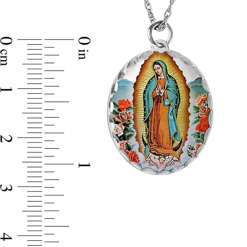 Main Image 3 of Engravable Enamel Our Lady of Guadalupe Oval Pendant in Sterling Silver (1-2 Lines)