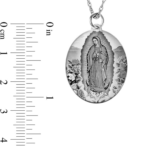 Engravable Black and White Enamel Our Lady of Guadalupe Oval Pendant in 10K White, Yellow or Rose Gold (1-2 Lines)
