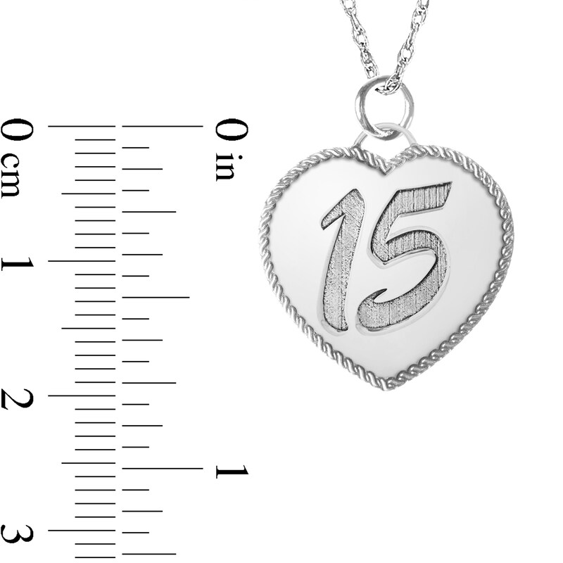 Main Image 3 of Engravable "15" Heart Pendant in Sterling Silver (1-2 Lines)
