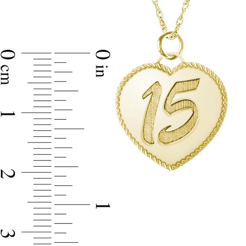 Engravable "15" Heart Pendant in 14K White, Yellow or Rose Gold (1-2 Lines)