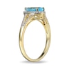 Thumbnail Image 2 of Pear-Shaped Swiss Blue Topaz and White Lab-Created Sapphire Ring in Sterling Silver with 18K Gold Plate