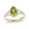 Thumbnail Image 1 of Pear-Shaped Peridot and White Lab-Created Sapphire Ring in Sterling Silver with 18K Gold Plate