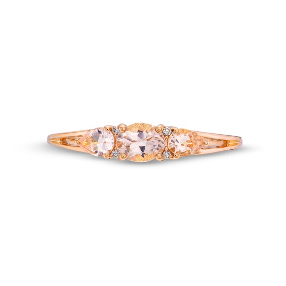 Oval and Pear-Shaped Morganite with Diamond Accent Three Stone Ring in 10K Rose Gold