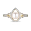 Thumbnail Image 3 of 5.5-6.0mm Freshwater Cultured Pearl and White Lab-Created Sapphire Ring in Sterling Silver with 18K Gold Plate