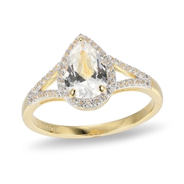 Pear-Shaped White Lab-Created Sapphire Frame Ring in Sterling Silver with 18K Gold Plate