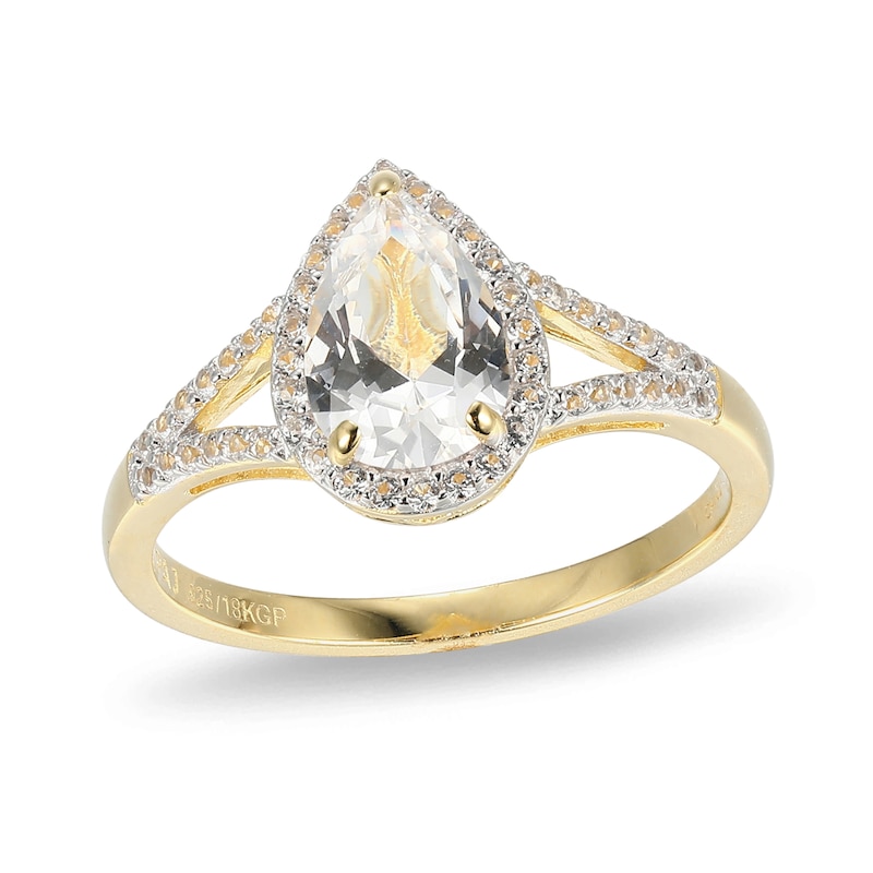 Main Image 1 of Pear-Shaped White Lab-Created Sapphire Frame Ring in Sterling Silver with 18K Gold Plate