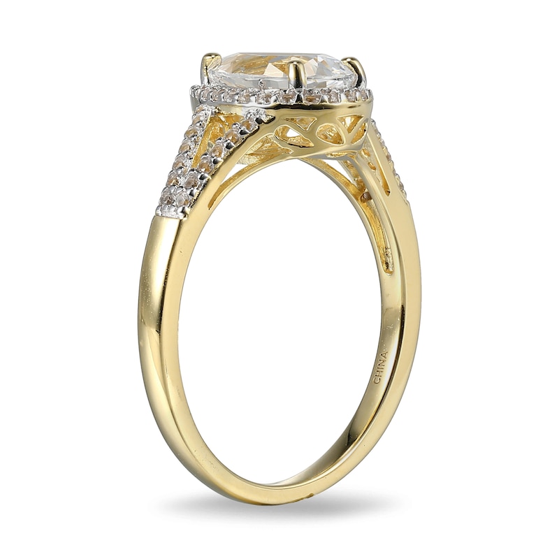 Main Image 2 of Pear-Shaped White Lab-Created Sapphire Frame Ring in Sterling Silver with 18K Gold Plate