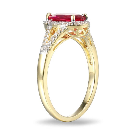 Pear-Shaped Lab-Created Ruby and White Sapphire Ring Sterling Silver with 18K Gold Plate
