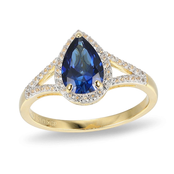 Pear-Shaped Lab-Created Blue and White Sapphire Frame Ring Sterling Silver with 18K Gold Plate