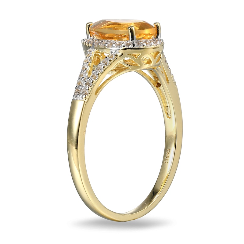 Pear-Shaped Citrine and Lab-Created White Sapphire Frame Ring in Sterling Silver with 18K Gold Plate