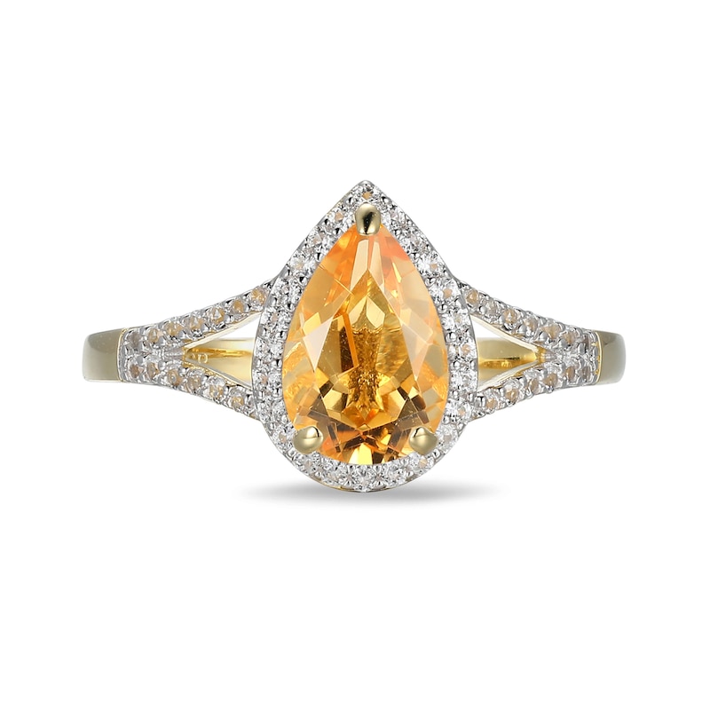 Pear-Shaped Citrine and Lab-Created White Sapphire Frame Ring in Sterling Silver with 18K Gold Plate