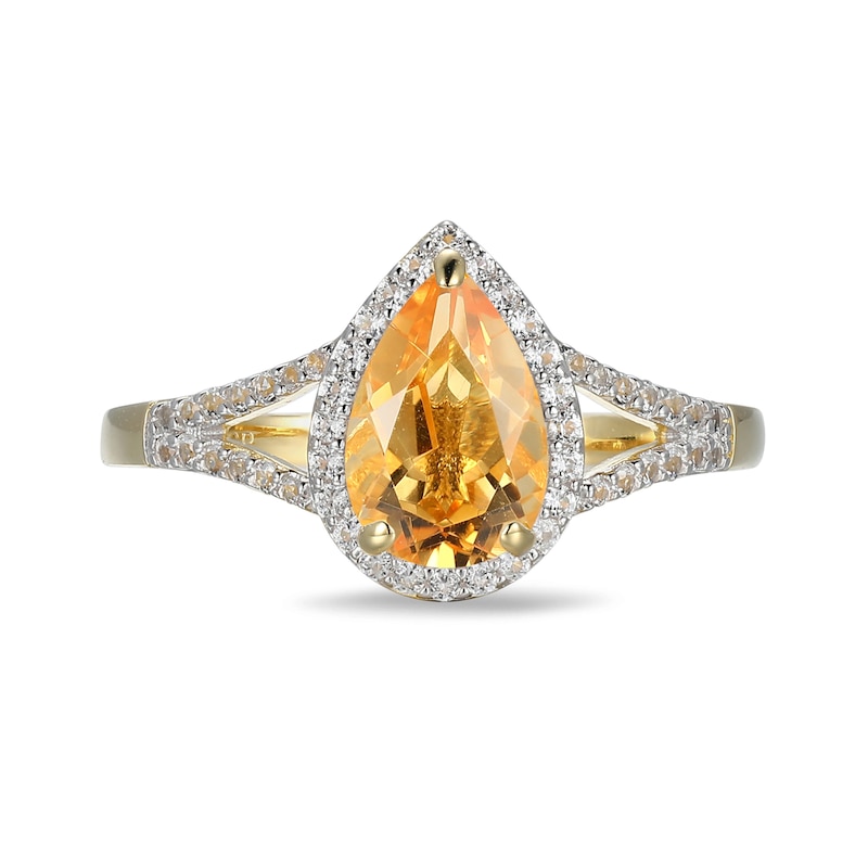 Main Image 3 of Pear-Shaped Citrine and Lab-Created White Sapphire Frame Ring in Sterling Silver with 18K Gold Plate