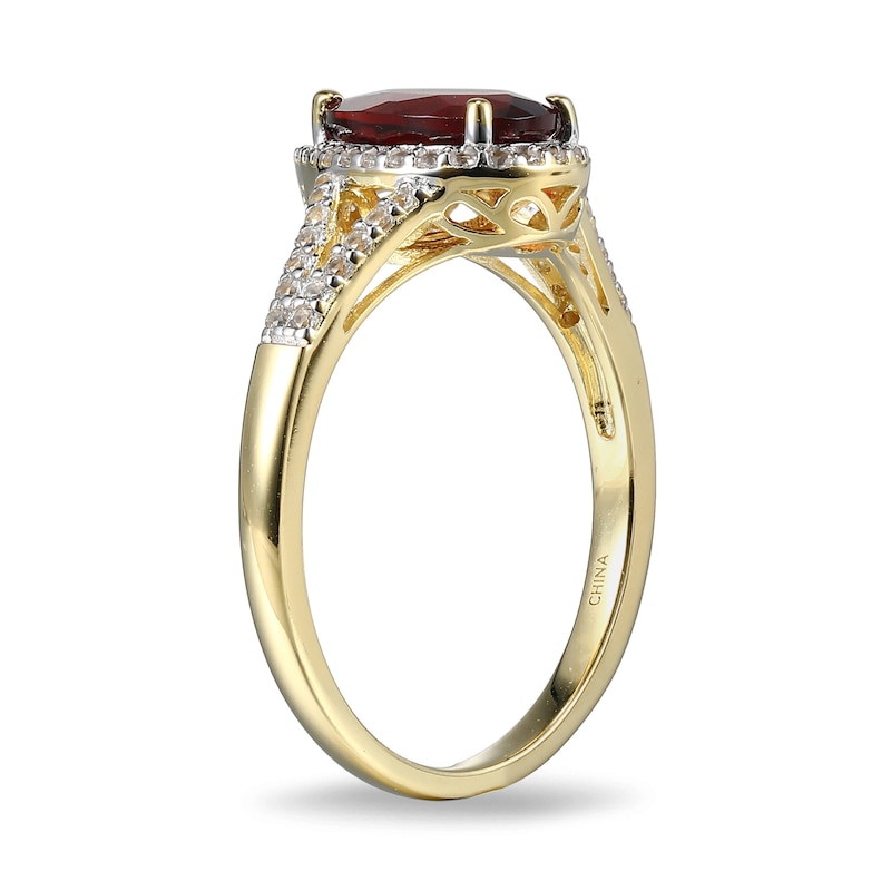 Main Image 2 of Pear-Shaped Garnet and Lab-Created White Sapphire Frame Ring in Sterling Silver with 18K Gold Plate
