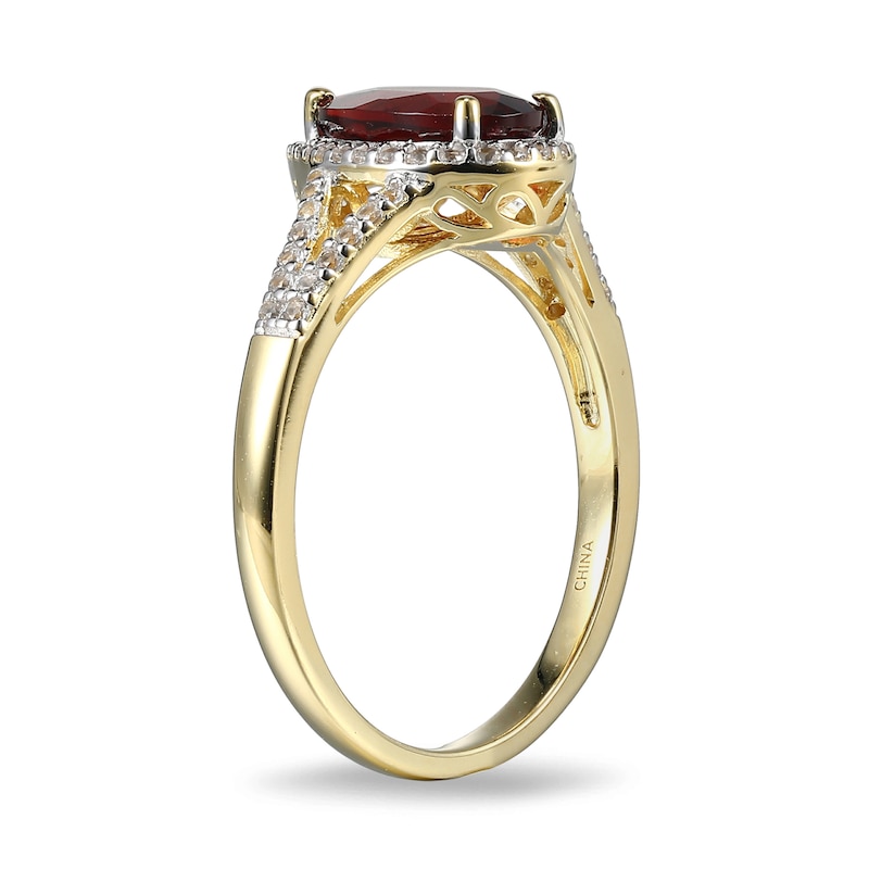 Pear-Shaped Garnet and Lab-Created White Sapphire Frame Ring in ...