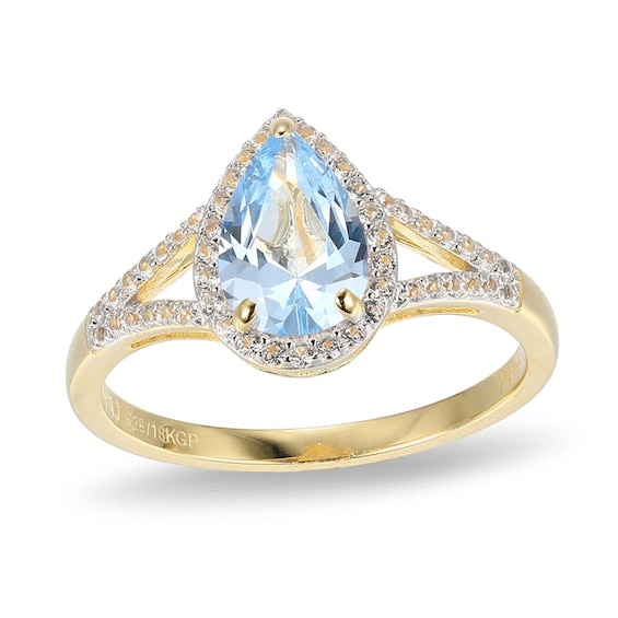 Pear-Shaped Lab-Created Blue Spinel and White Sapphire Frame Ring in Sterling Silver with 18K Gold Plate