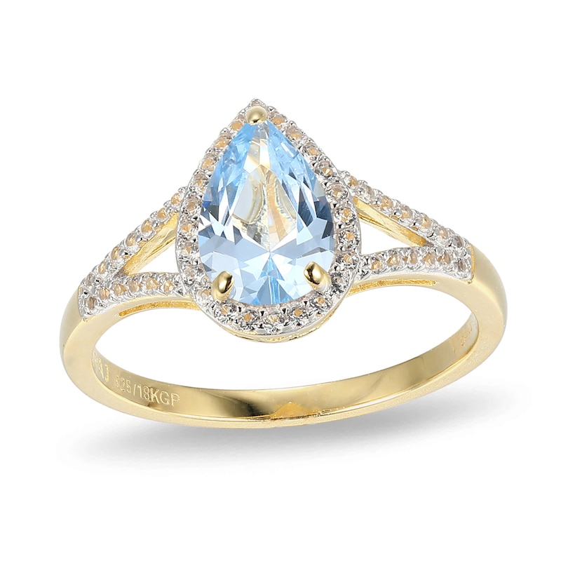 Pear-Shaped Lab-Created Blue Spinel and White Sapphire Frame Ring in Sterling Silver with 18K Gold Plate