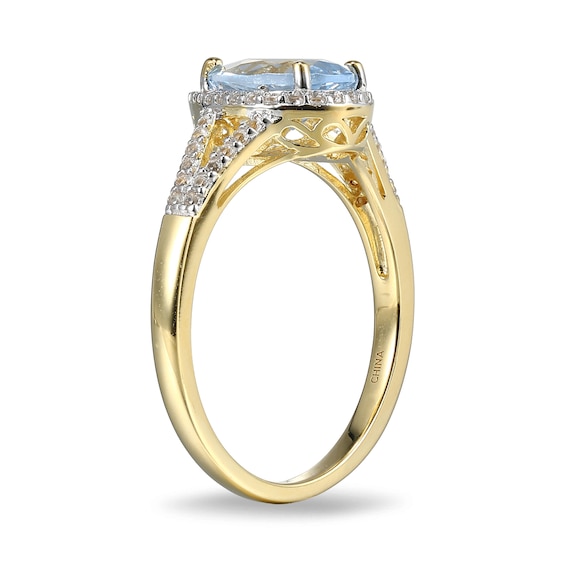 Pear-Shaped Lab-Created Blue Spinel and White Sapphire Frame Ring Sterling Silver with 18K Gold Plate