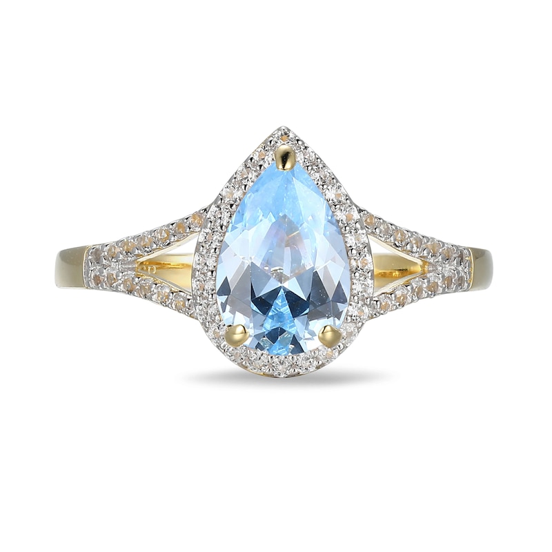 Pear-Shaped Lab-Created Blue Spinel and White Sapphire Frame Ring in Sterling Silver with 18K Gold Plate